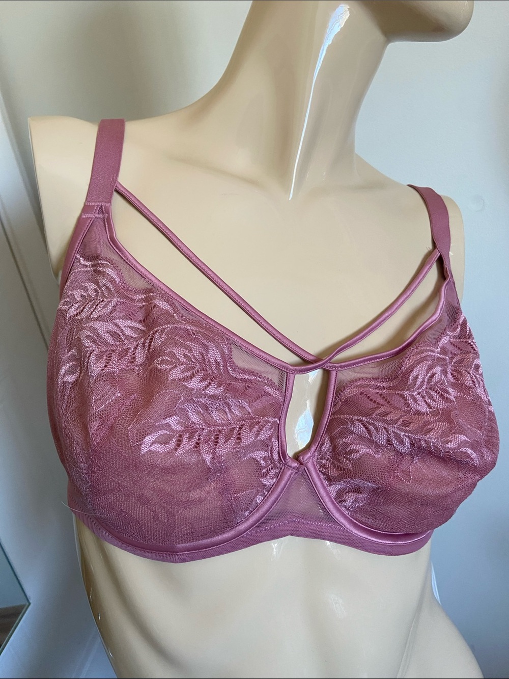 34G understance Sheer Lace Strappy Bra in Dusty Rose